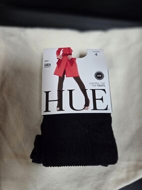 HUE Black Ribbed Control-Top Tights